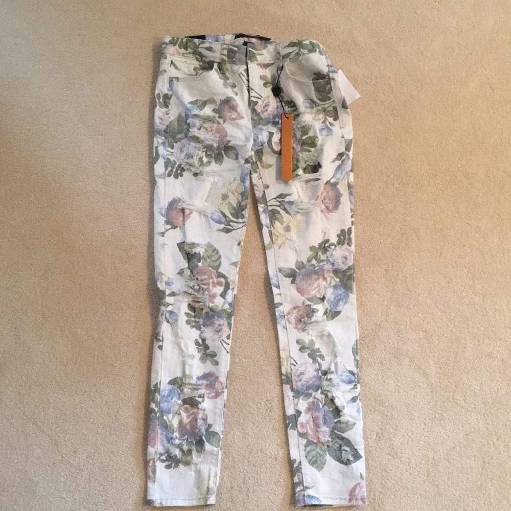 Tinsel floral ripped jeans